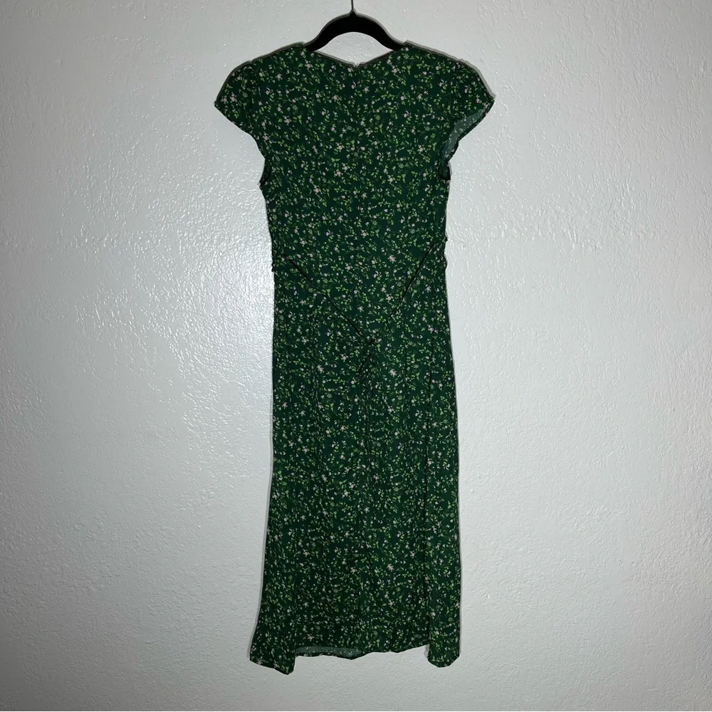 RIHOAS The V Neck Frill Trim Midi Grass Green Dress Sz S NWT - Picture 3 of 6